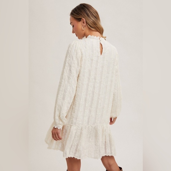 Dazy Ivory Ruffle Trimmed Puff Sleeve Mock Neck Dress Size Small - Picture 4 of 8